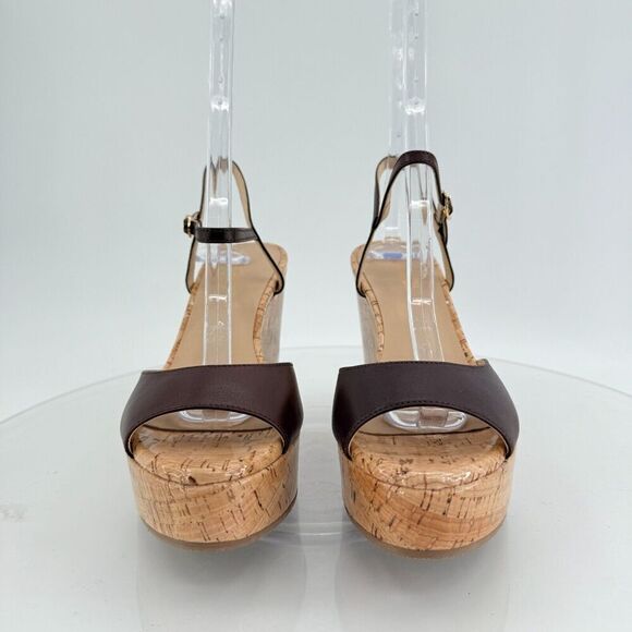 Stuart Weitzman Palmina Womens 8.5B Leather Platform Wedge Heel Sandals Brown - Picture 4 of 16